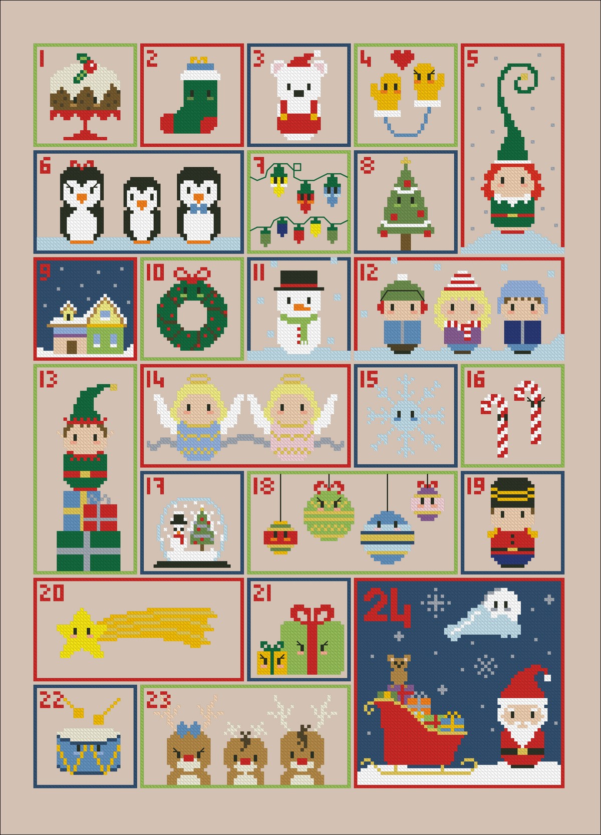 Christmas Advent Calendar sampler Holidays Mini People Cross