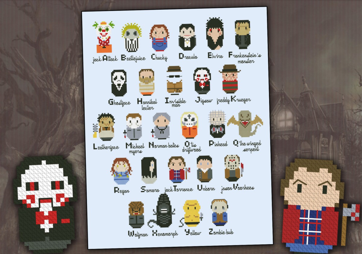 Horror Movies alphabet sampler - Digital Cross Stitch Pattern