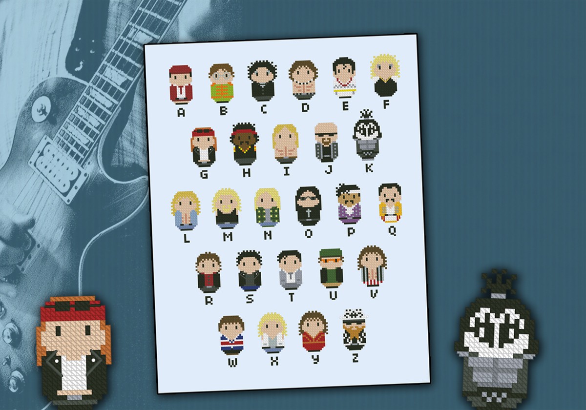 Rock Music alphabet sampler - Digital Cross Stitch Pattern