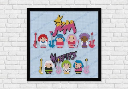 Jem and the Holograms and Misfits cross stitch pattern