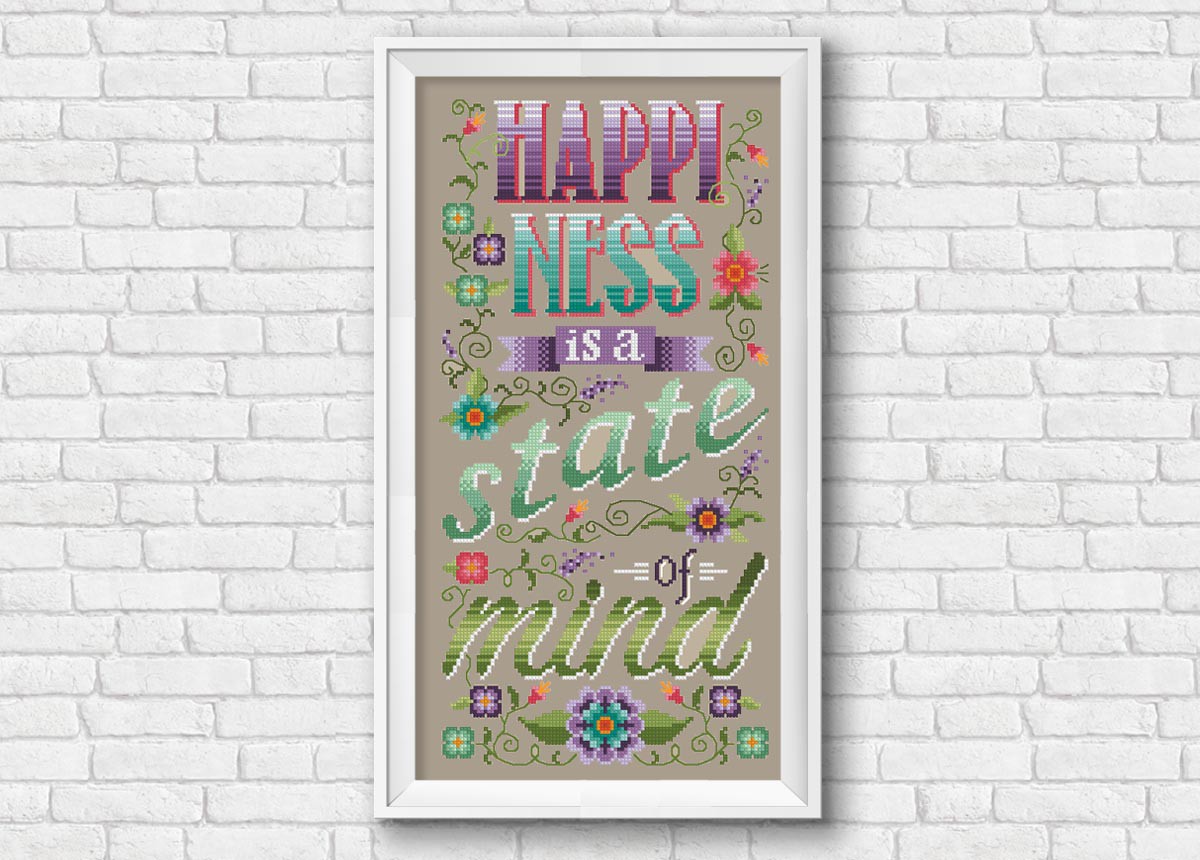 Happiness is a state of mind - Quote - Digital Cross Stitch Pattern