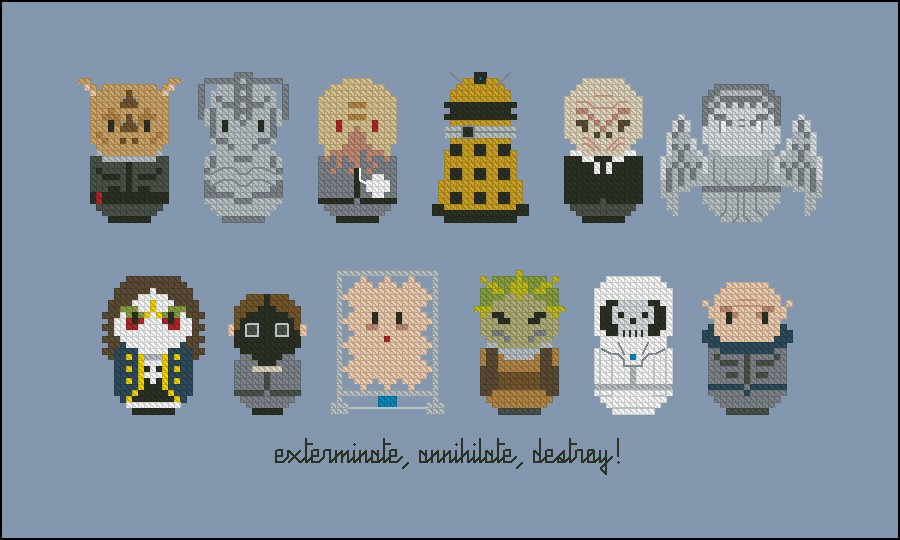 The Villains Cross Stitch Magnet or Pin Set Doctor Who