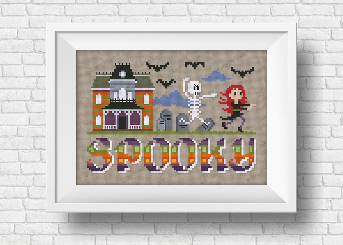 Halloween-- Cross Stitch Pattern Spooky Haunted House 