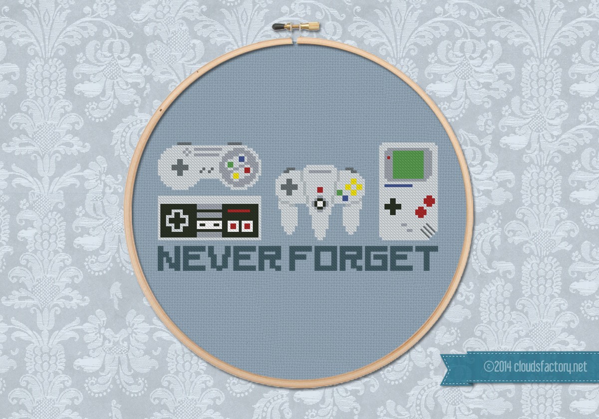 Never Forget Nintendo - Digital Cross Stitch Pattern