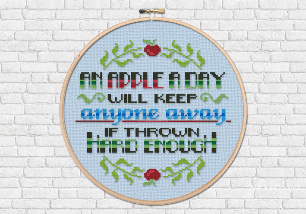 An Apple A Day Quote Digital Cross Stitch Pattern