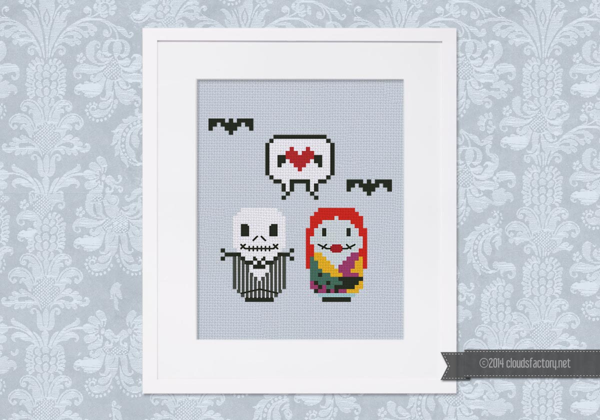 Nightmare Before Christmas Jack And Sally Counted PDF Cross Stitch Pattern DIY 