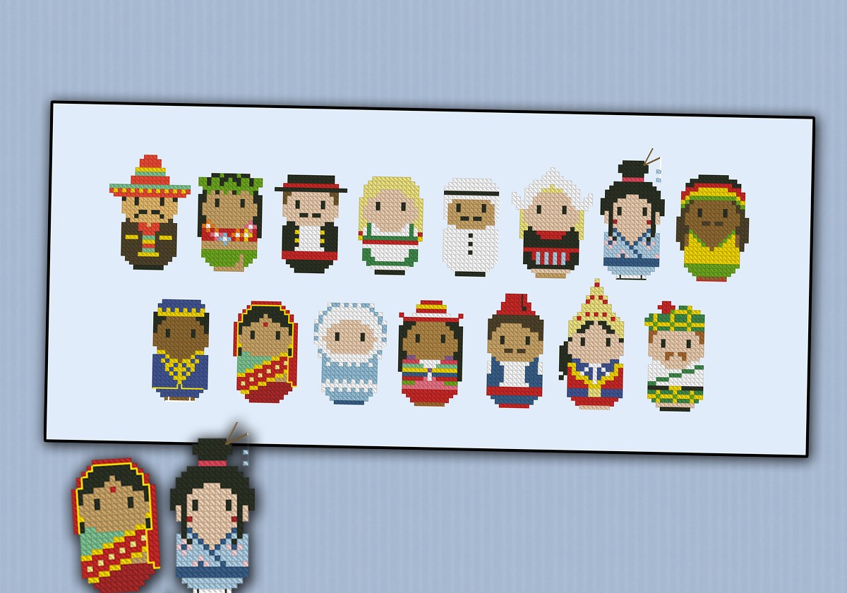 Nationalities - Mini people around the world - Digital Cross Stitch Pattern